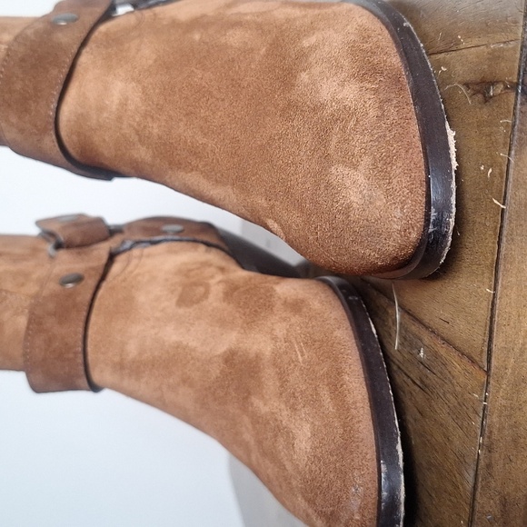 Saint Laurent Wayatt Harness Cognac Brown Suede Ankle Booties Size EU36